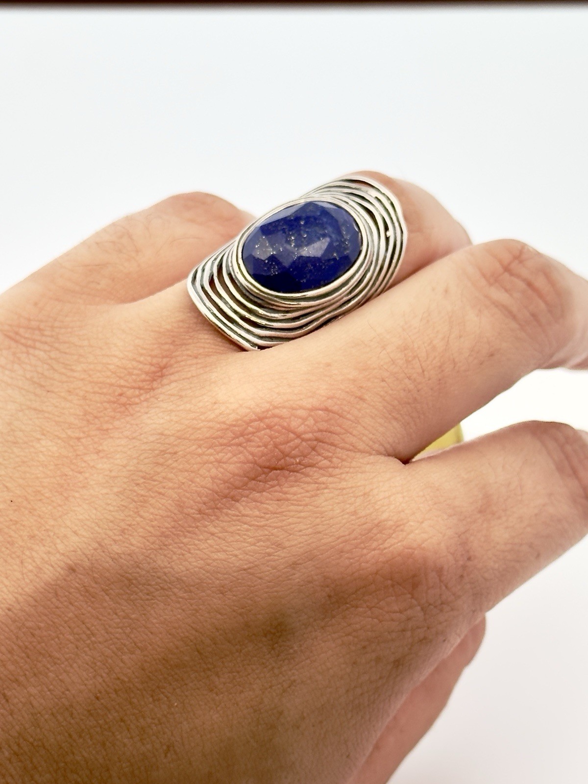 Paz Creations 925 Sterling Silver Cushion Lapis Lazuli Modernist Statement Ring