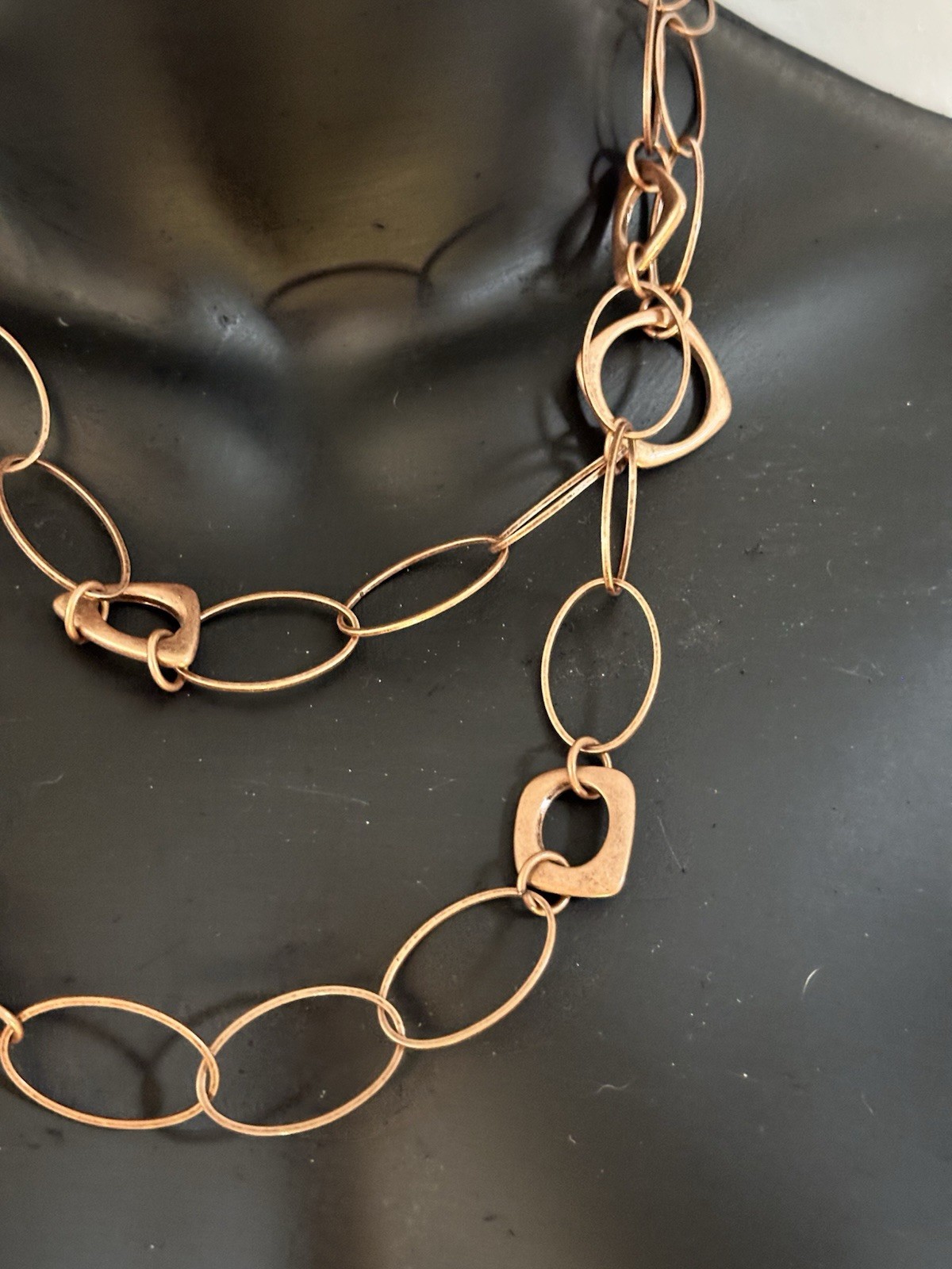Copper Layered Link Chain Necklace approx. 38 in Toggle Closure No Stone