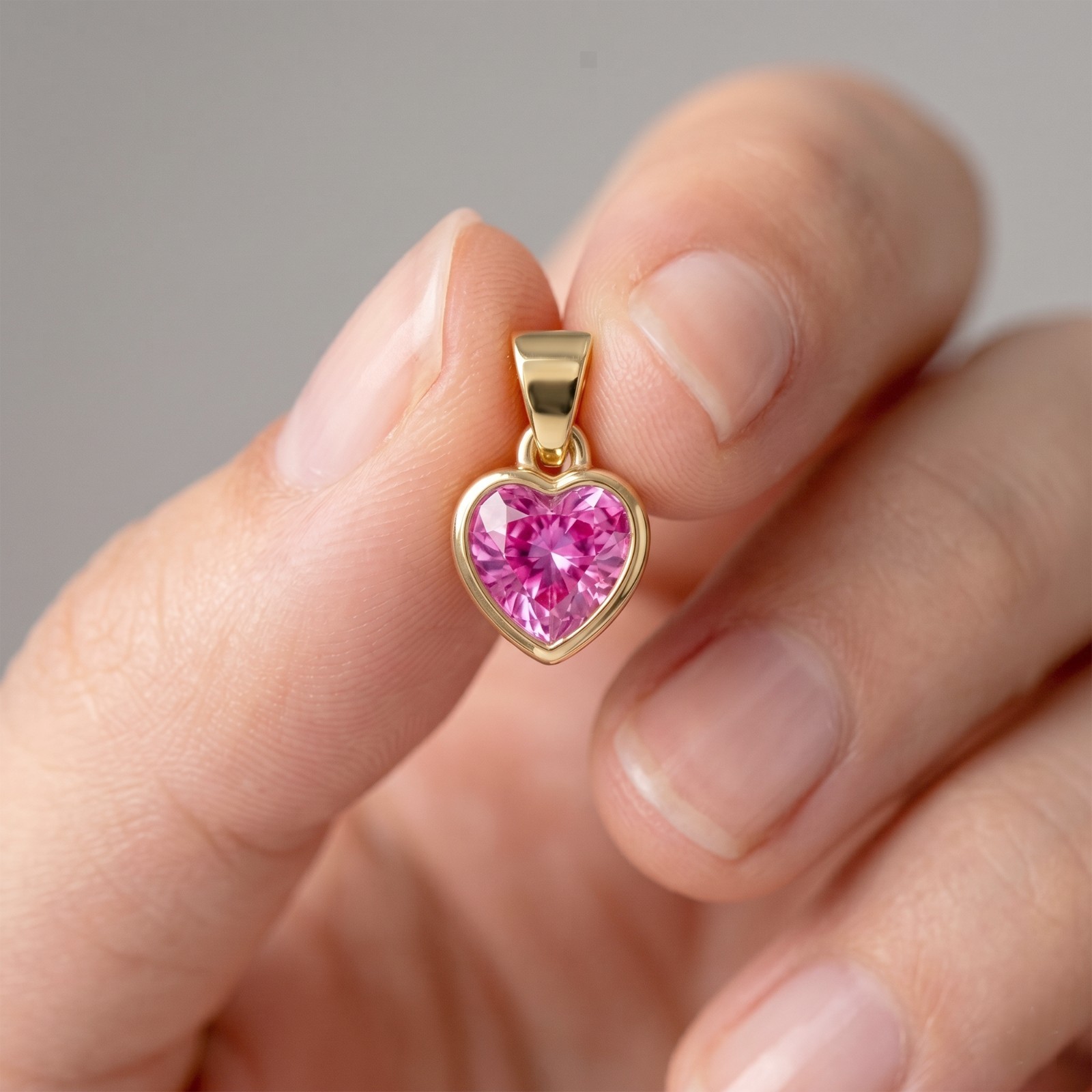 9k Solid Gold 3mm Pink Sapphire Heart Charm Pendant September Birthstone Jewelry
