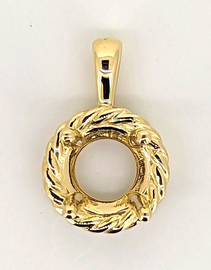 14k Yellow Gold Round Pendant Setting Solitaire Mounting Rope Style 4mm to 12mm