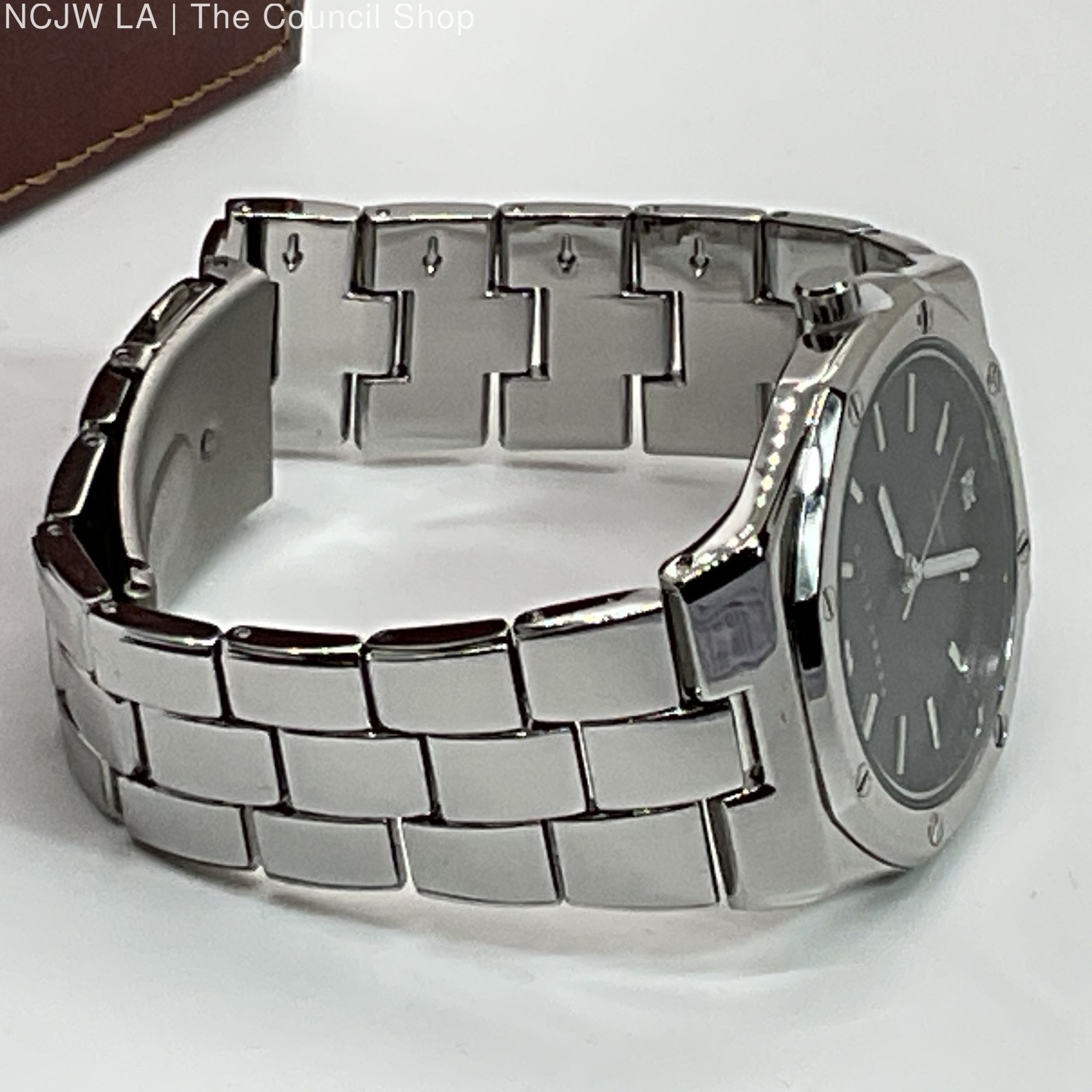 NOB PERRY ELLIS Ultra Thin Diamond Accent Men’s Stainless Watch- 7.75″