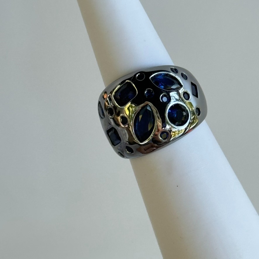 Bomb Party September Ring Size 5 LC Sapphire on Hematite “Woke Up Royal”