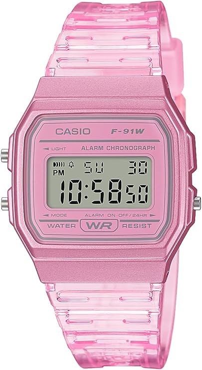 CASIO Collection Men’s Watch F-91WS-4JH Clear Pink Blister Pack Stop Watch New