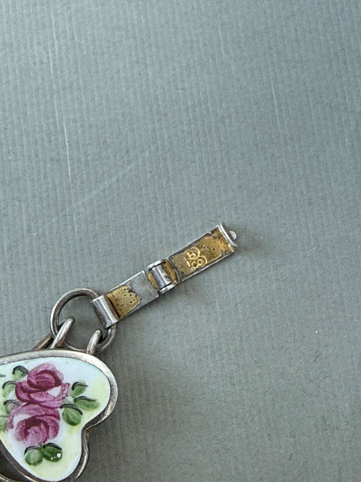 Vintage Bracelet Sweetheart Enamel Hearts Roses Bliss Bros 6.85″