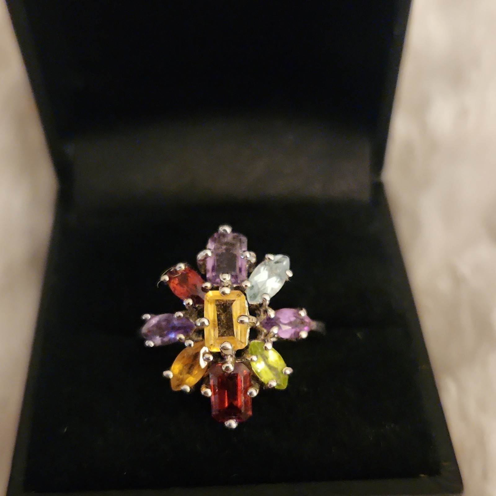 Multi- Gemstone Cluster Ring 925 Silver