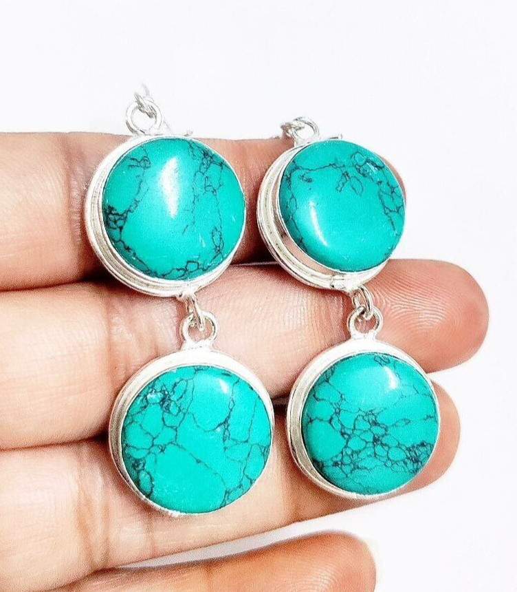 Santa Rosa Turquoise Gemstone 925 Sterling Silver Handmade Jewelry Earrings