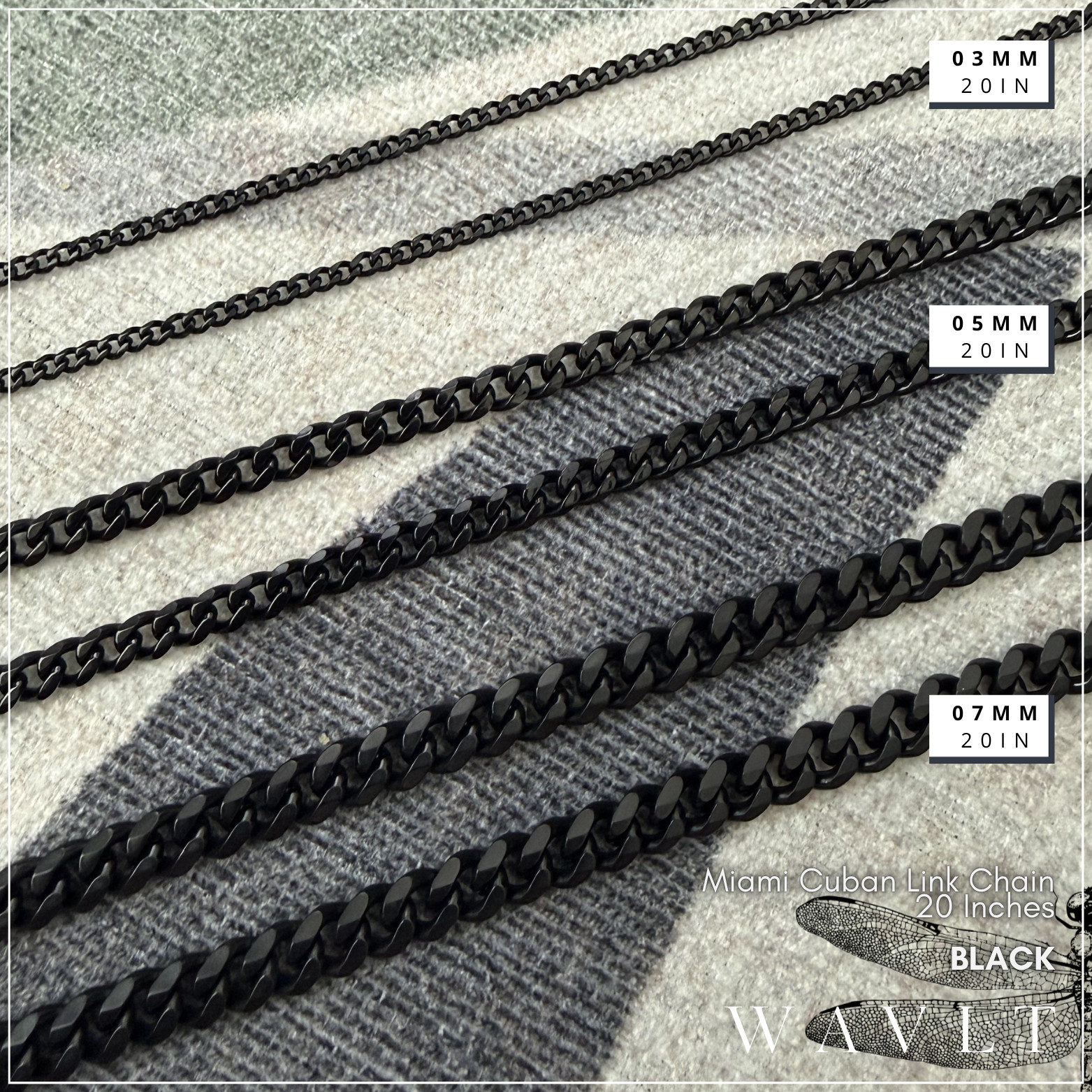 7mm Miami Cuban Link Chain — 20 Inches — Black