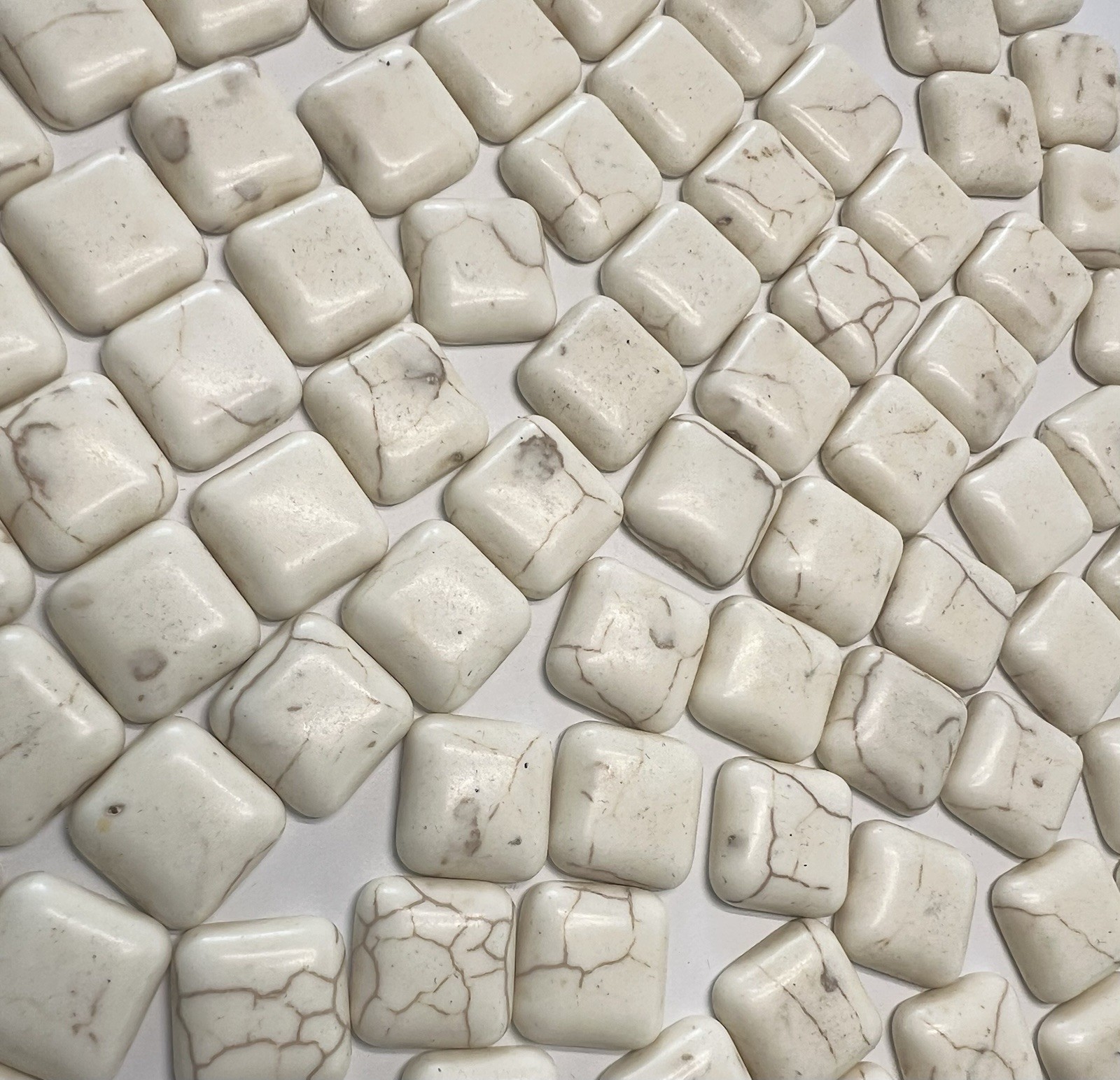 30 14mm Square Magnesite Buffalo Turquoise Cabochon Lot White Cream Natural