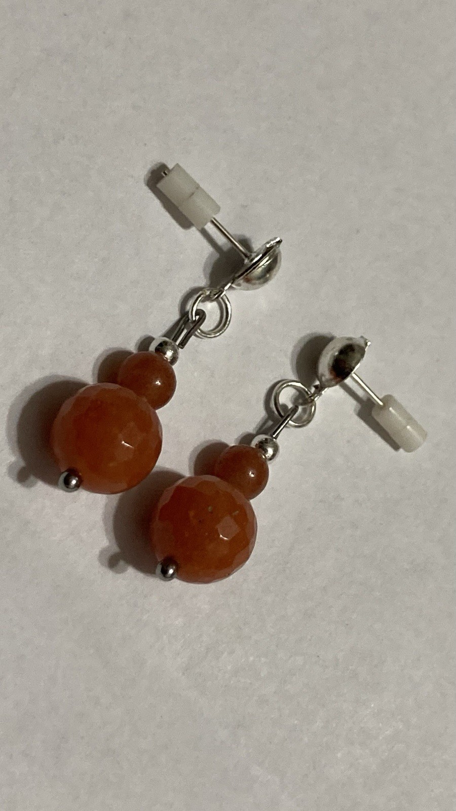 Handmade Orange Brown Aventurine Gemstone Dangle Stud Style Drop Beaded Earrings