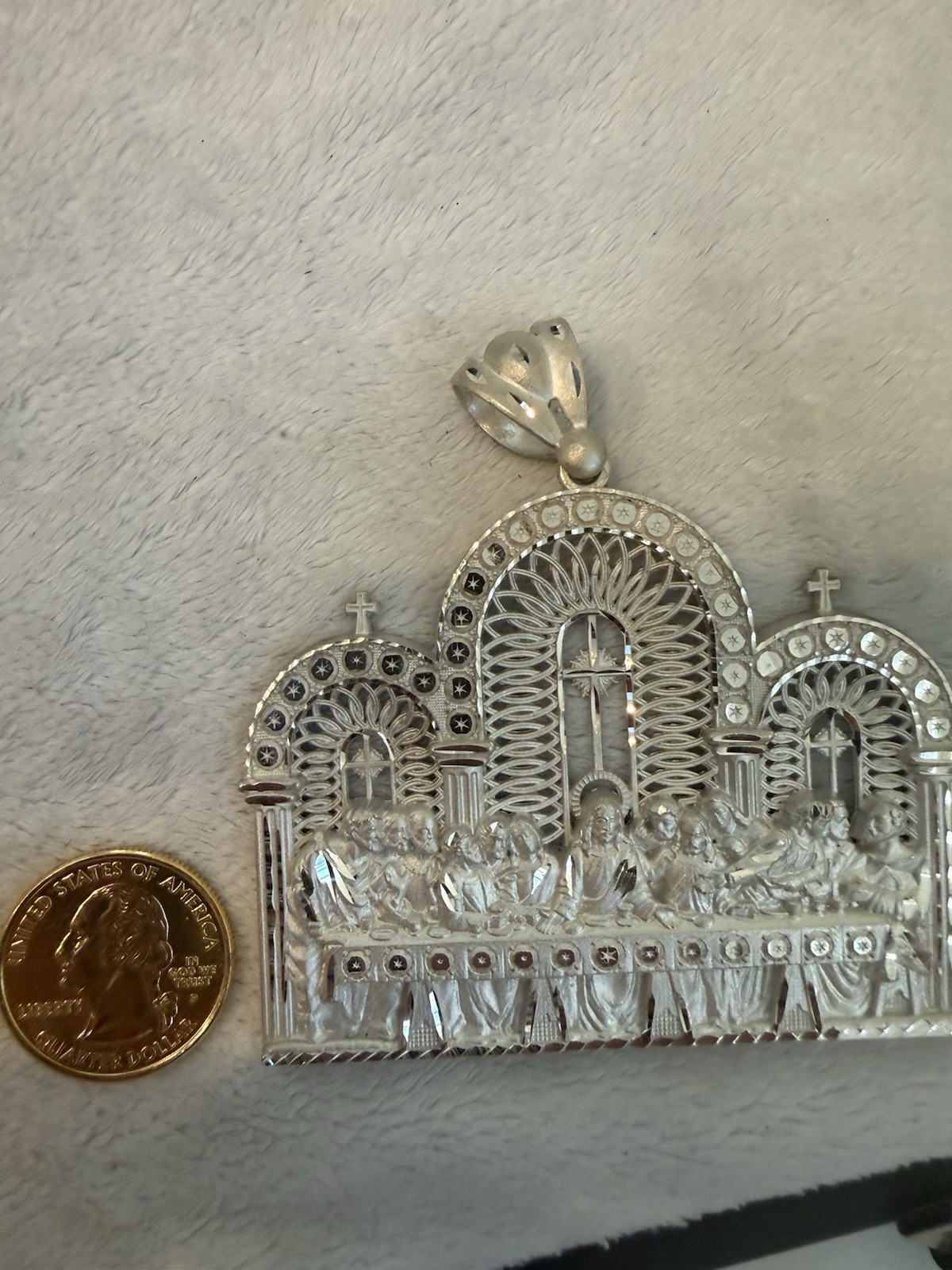 Last Supper Pendant .925 Sterling Silver Big Diamond Cut 40 Grams