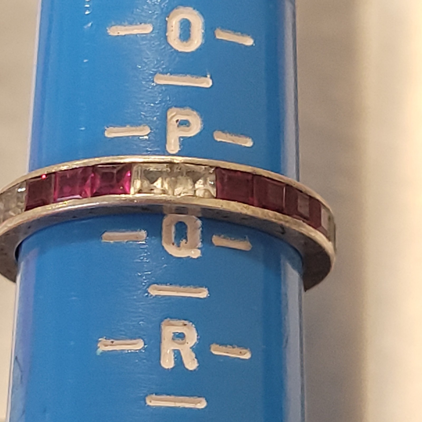 Fab Antique Vintage Art Deco Platinum Tourmaline Eternity Ring Size P 1/2