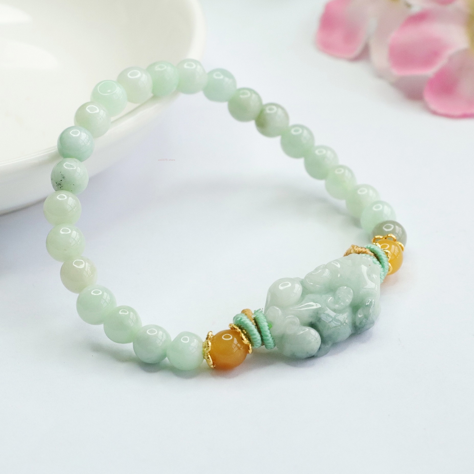 Natural A Grade Jadeite Beacelets Women’s 6mm Gemstone Bead Jade Pixiu Bracelet