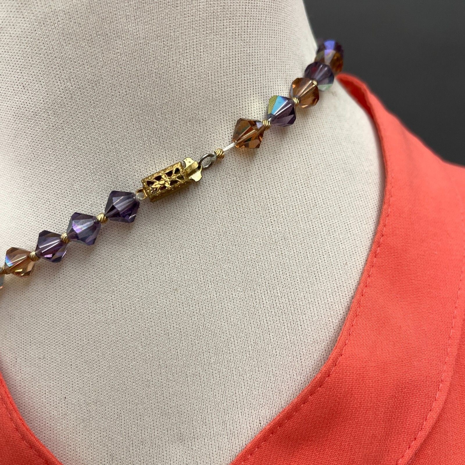 Purple Brown Gold-tone Glass Beads Beaded Women’s Fashion Necklace