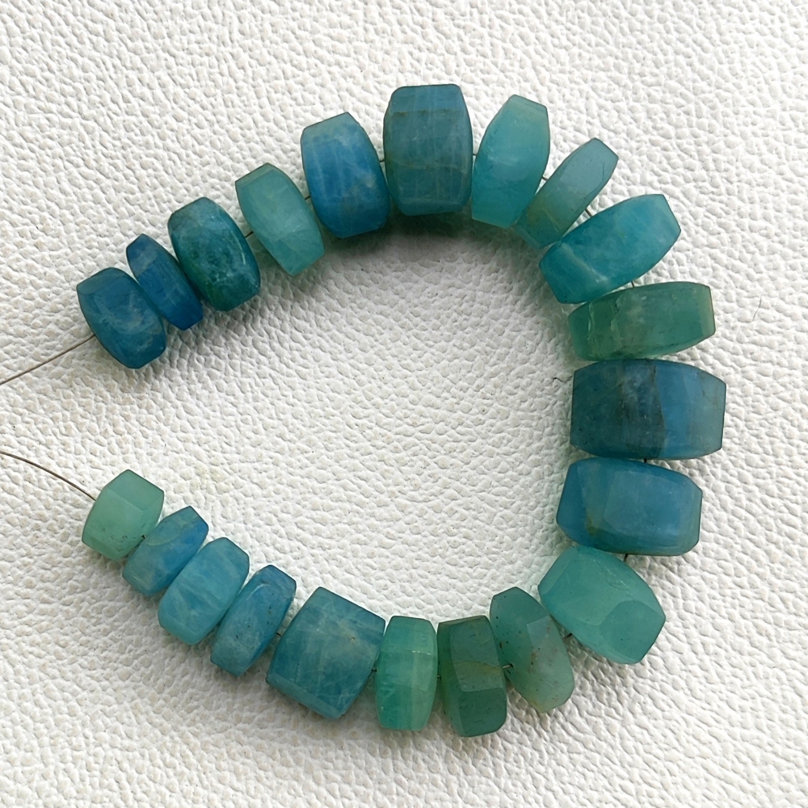 Matte Finish Aquamarine 10-16mm Faceted Bolt Shape Beads 6.5″ Strand Brazil Gems