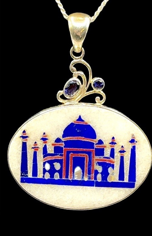 Arya 925 Sterling Silver Taj Mahal Druzy, MOP Multi-Stone Pendant + 30” Chain