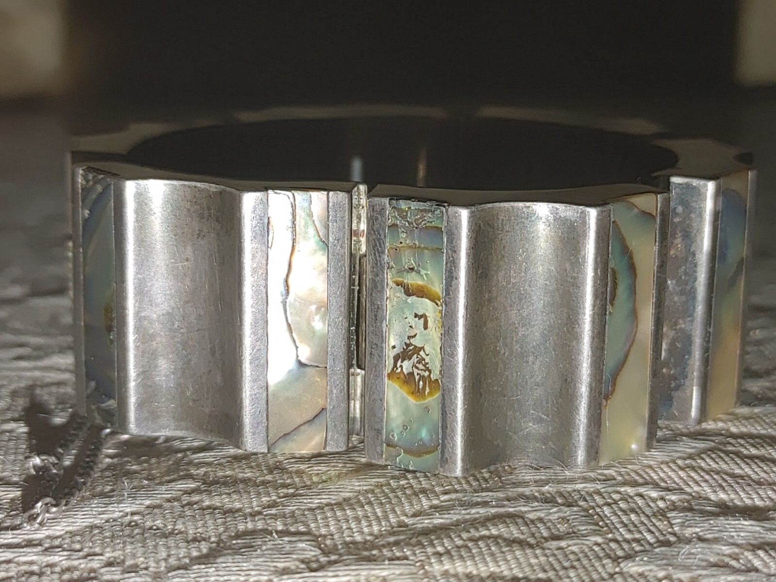 Antonio Reina AAR Mexico Taxco Sterling Silver Abalone Modernist Bangle Bracelet