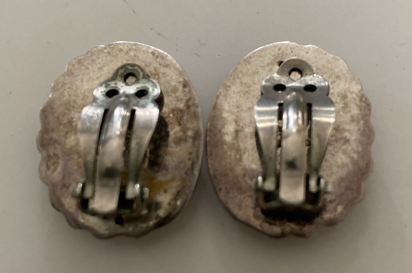 Vintage 925 Sterling Silver Art Deco Clip-On Button Earrings 7.71g Thailand