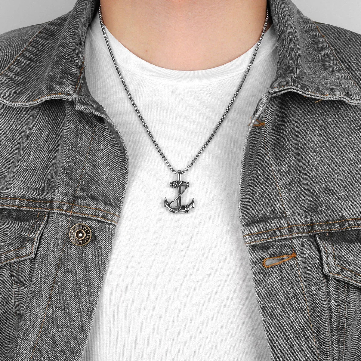 Sea Anchor Pendant Necklace Men Punk Rock Hip Hop Jewelry Gift