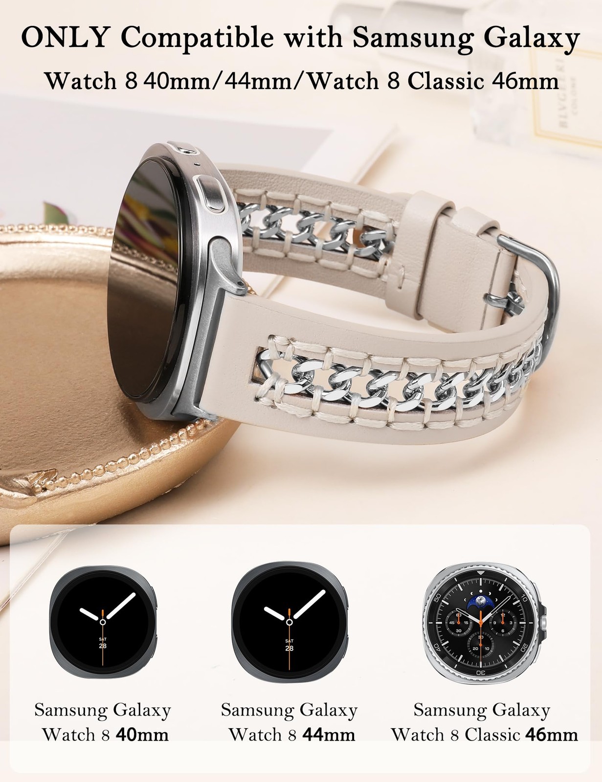 Leather Band Compatible with Samsung Galaxy Watch 8 40mm 44mm/ 8 Classic 46mm…