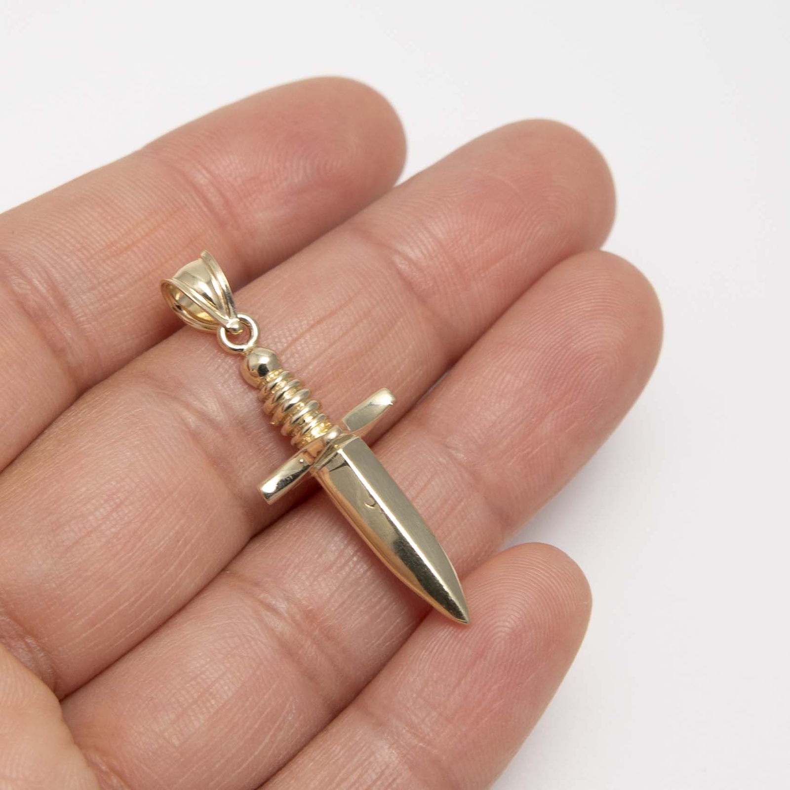 1 1/2″ Shiny Dagger Pendant Real 10K Yellow Gold