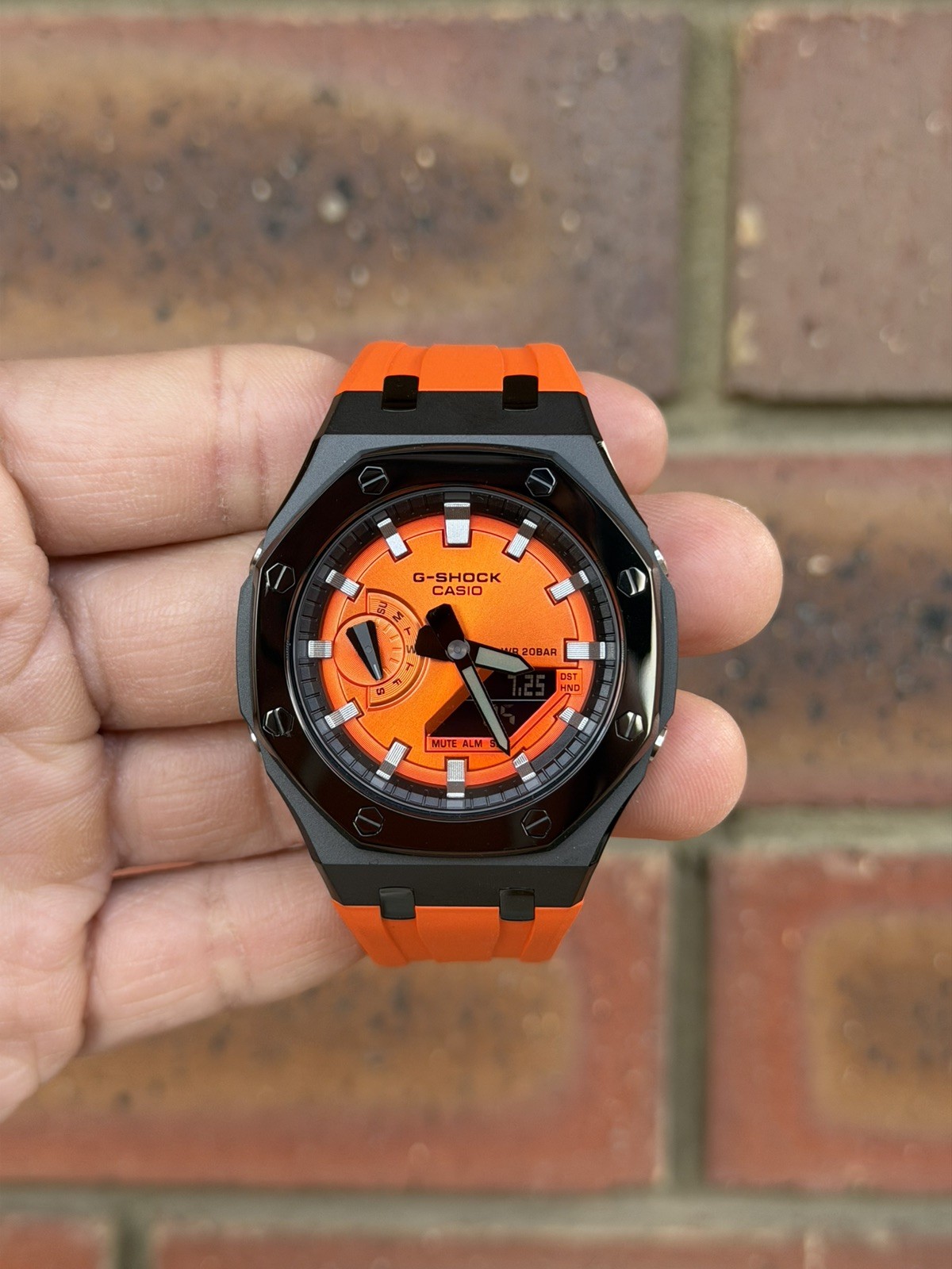 Casio G-Shock GA-2100 Custom Mod Premium SS Case With FKM Band,Polish Orange