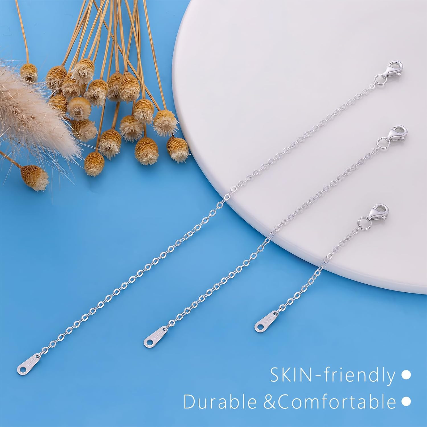 VANBARIS Sterling Silver Necklace Extenders for Women Silver Chain Extension Bra
