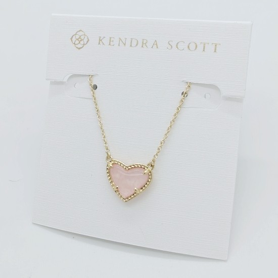 New Kendra Scott Ari Heart Gold Necklace in Pink Quartz