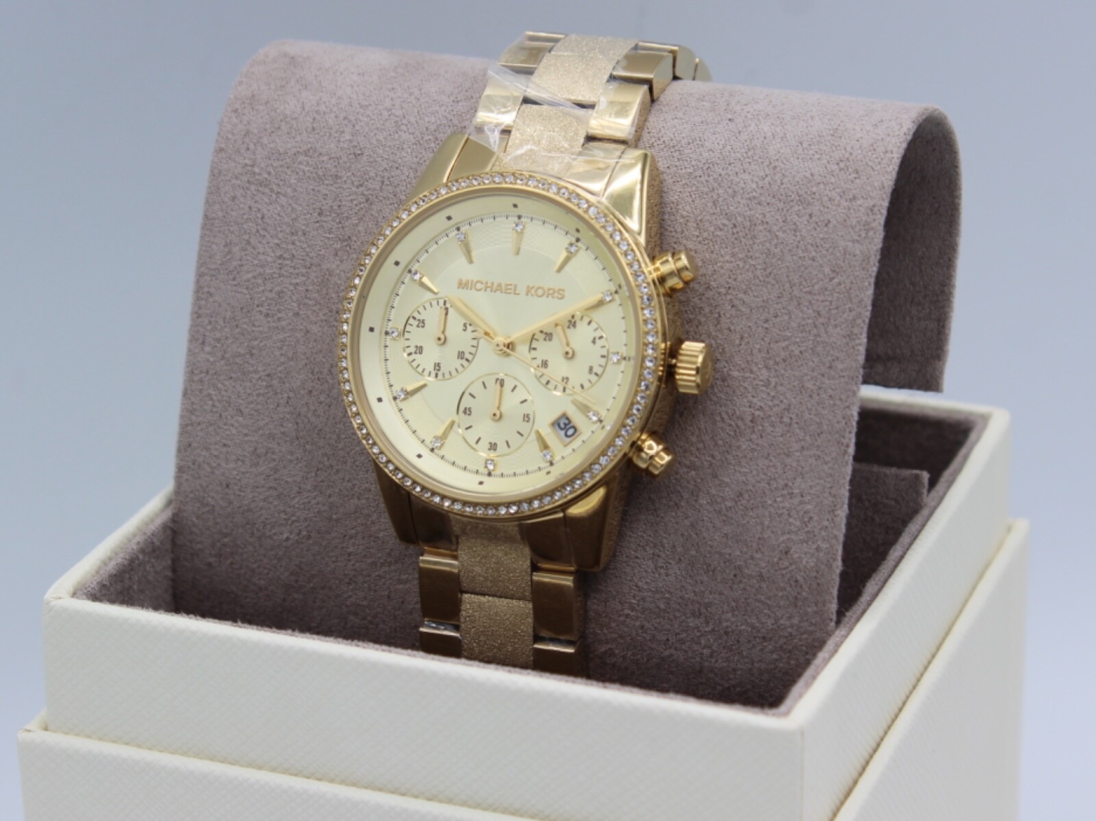 NEW AUTHENTIC MICHAEL KORS RITZ GOLD CRYSTAL CHRONOGRAPH WOMEN’S MK6597 WATCH