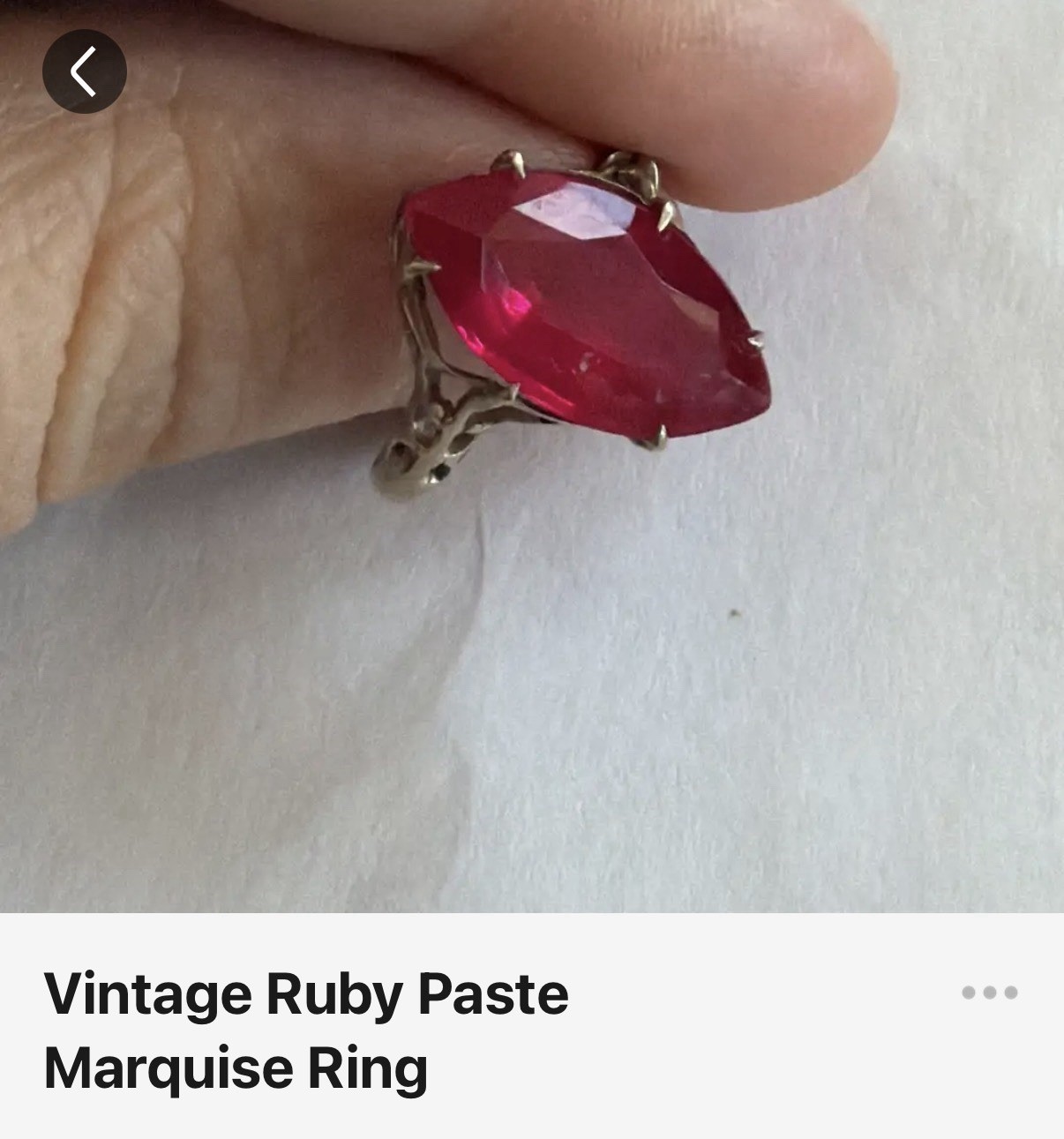 Vintage Mid-20th Century Marquise Ruby Paste Ring Red Metal Europe