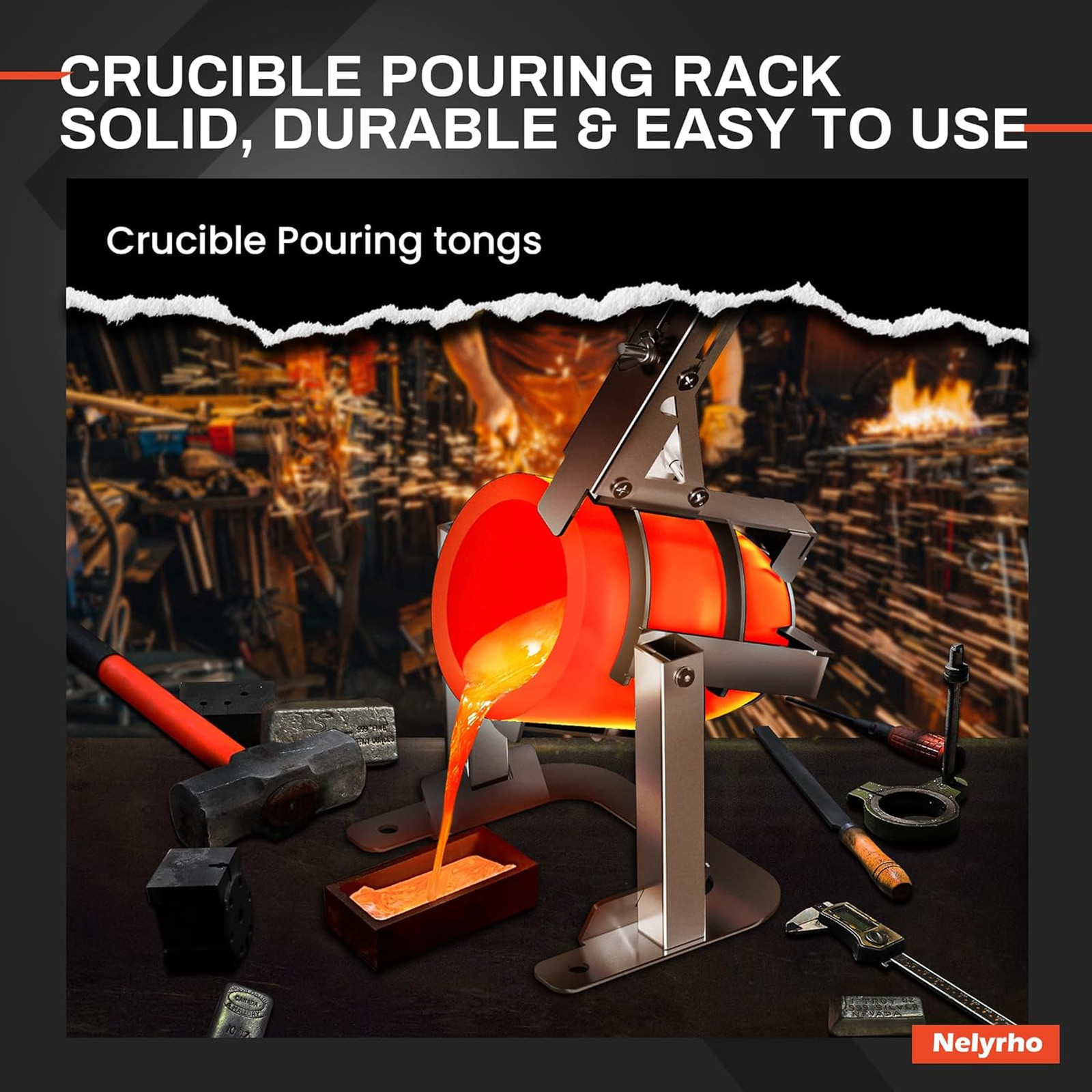 Nelyrho Hand-held Crucible Pouring Tongs with A Graphite Crucible and A Pouring