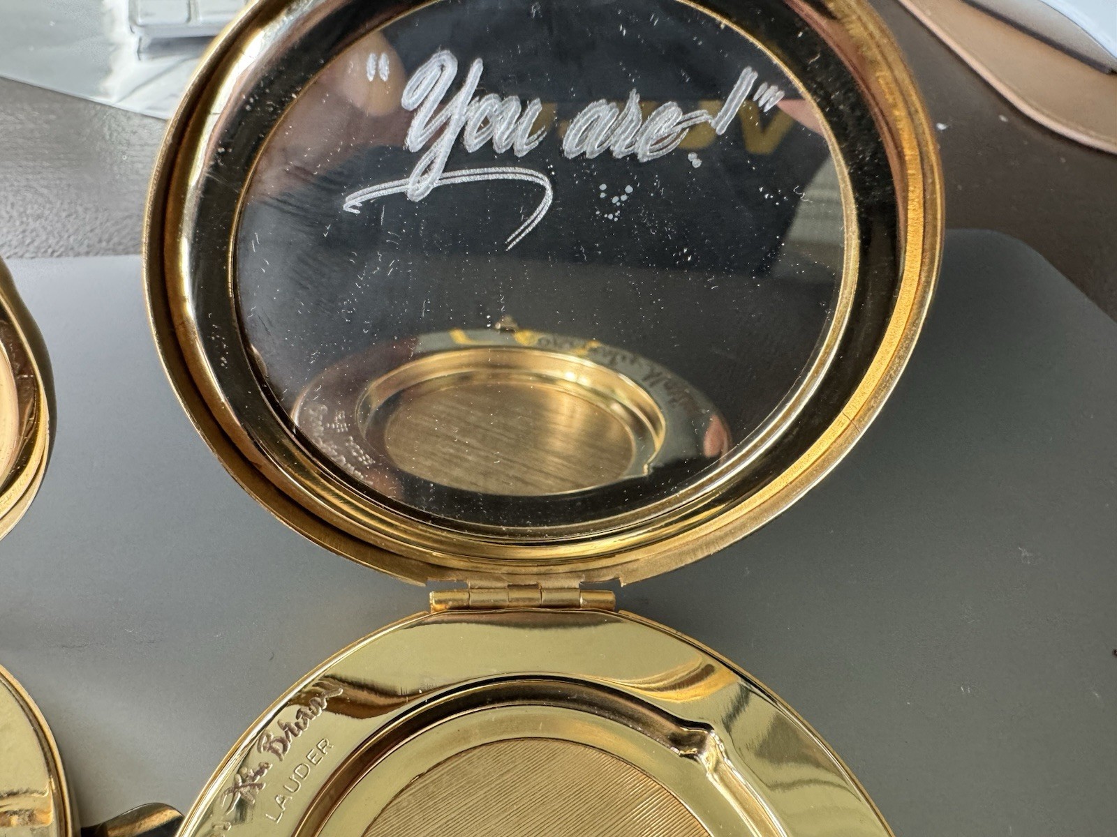 Lot of 3 – Estée Lauder Golden Zodiac Finished Solid Perfume Compact – Engraved