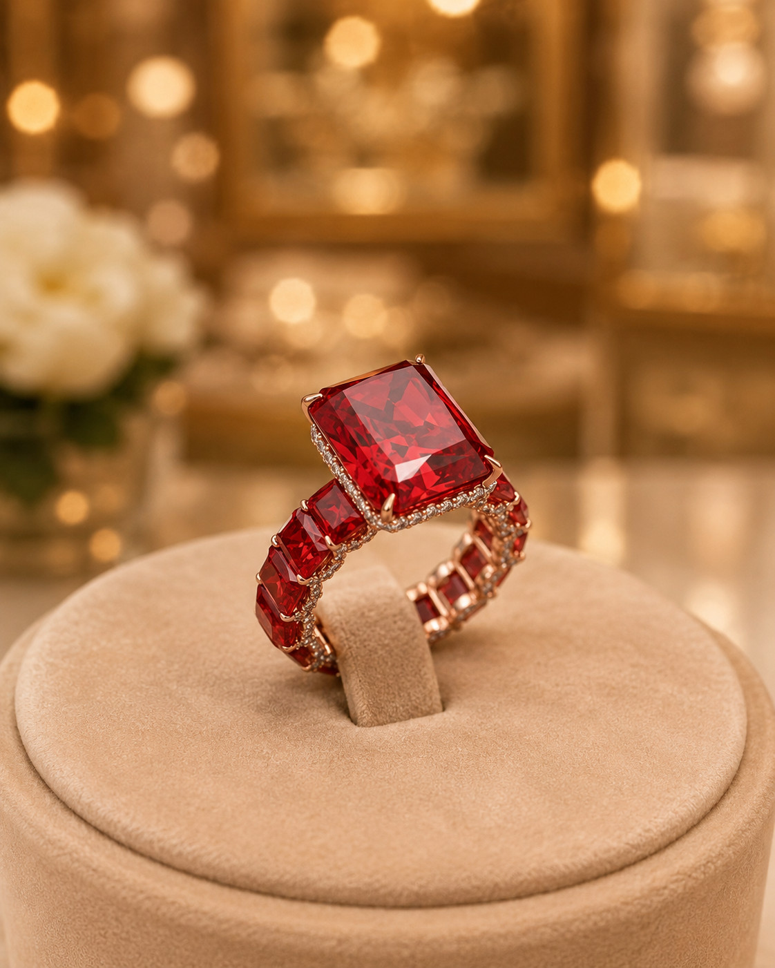3.90 Ct Natural Ruby & Diamond Wedding Gift Ring 14K Rose Gold 7( Import Free)