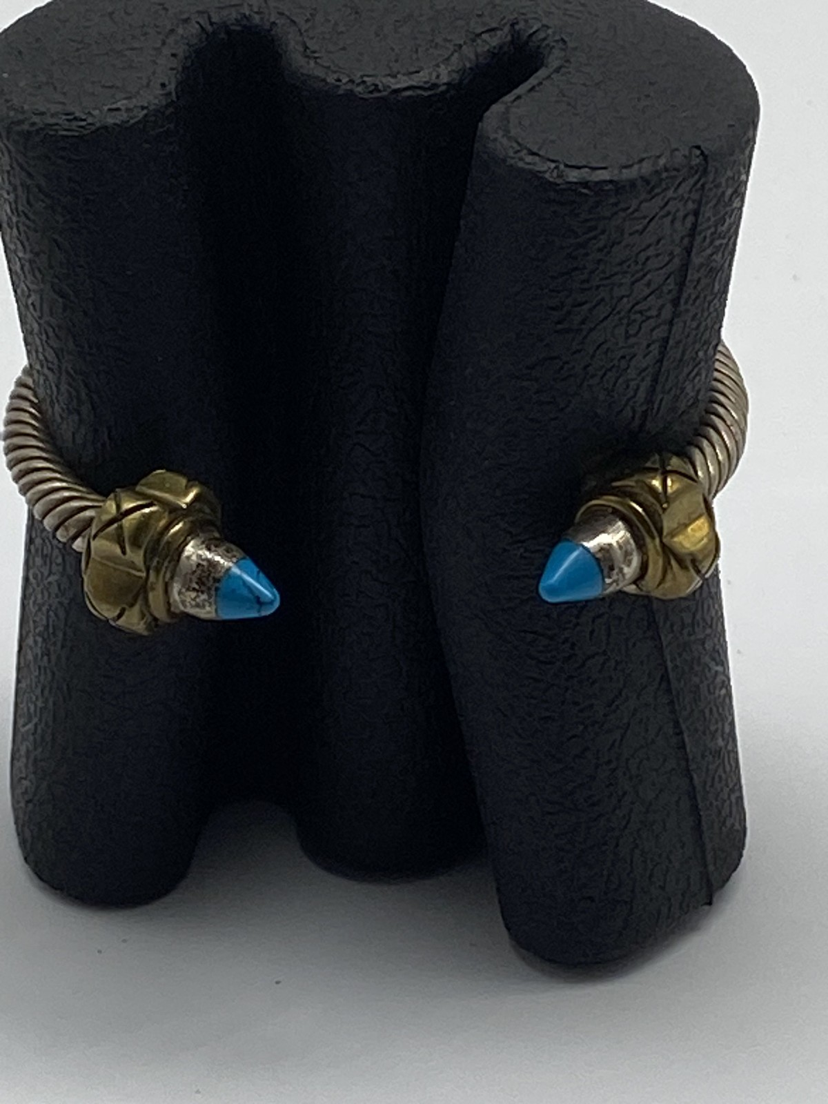 Sterling Silver Two Tone Twisted Cable Turquoise Cuff 6 1/2 Bracelet 54.0g