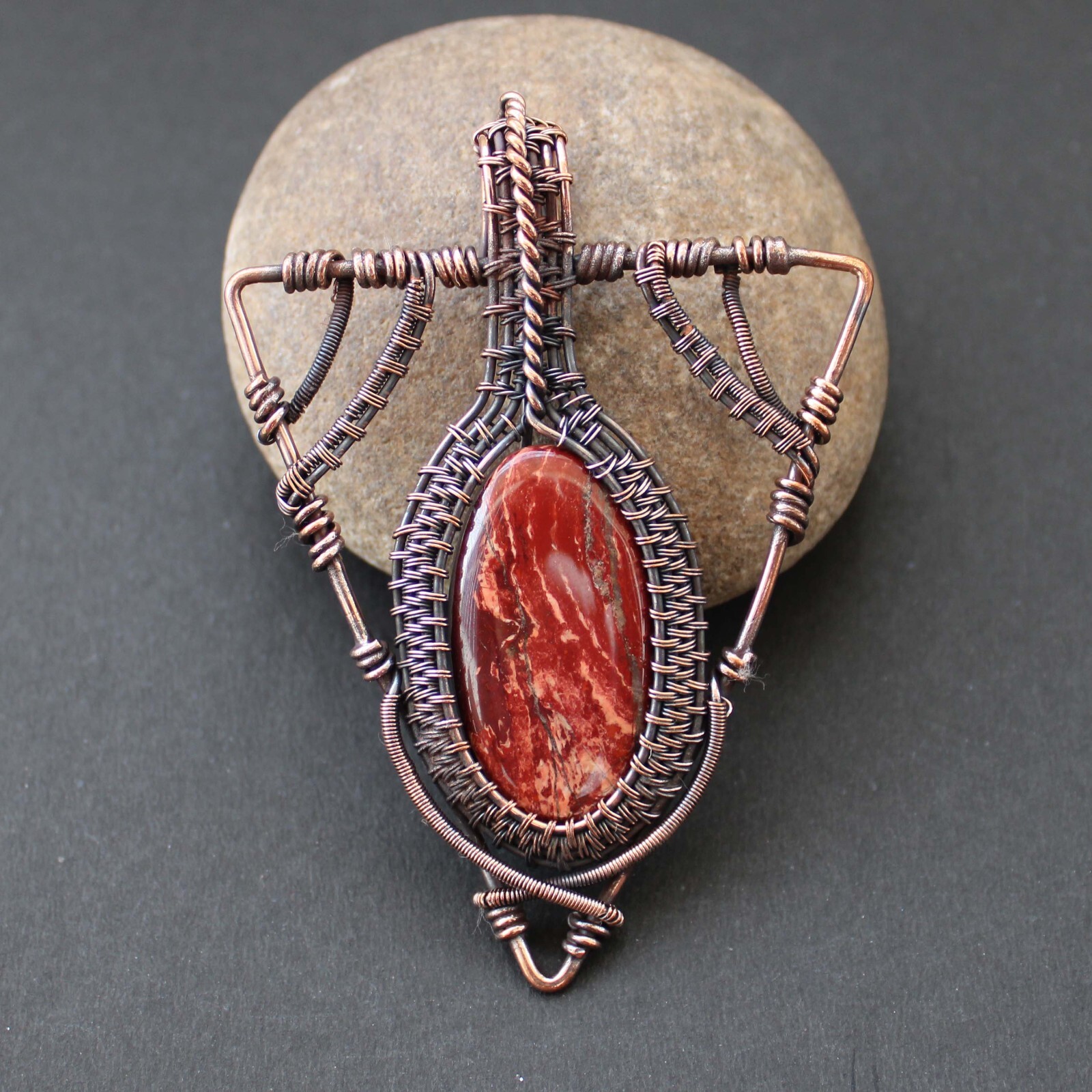 Red Jasper Handmade Pendant Copper Wire Wrapped Pendant Wire Wrapped Jewelry