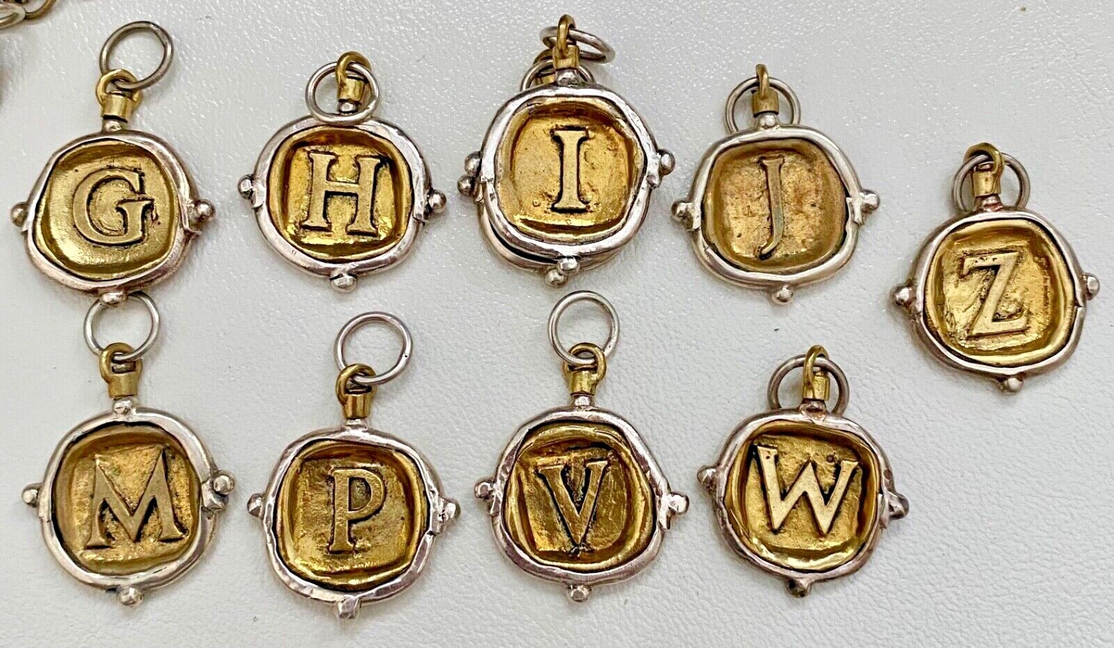 Vintage Waxing Poetic Sterling Silver Charms Initial Seal Insignia Letters