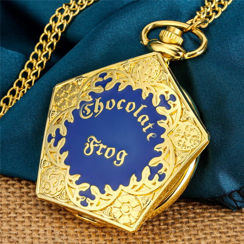 Golden Pentagon Chocolate Frog Quartz Pocket Watch Necklace Chain Birthday Gifts