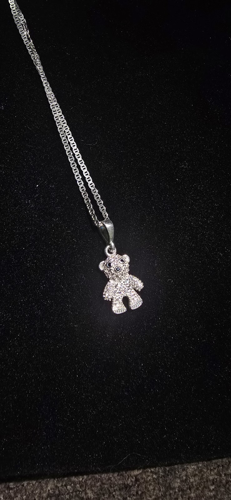 Italian 925 Sterling Mariner Chain W/Iced 925 Sterling Teddy Bear Pendant