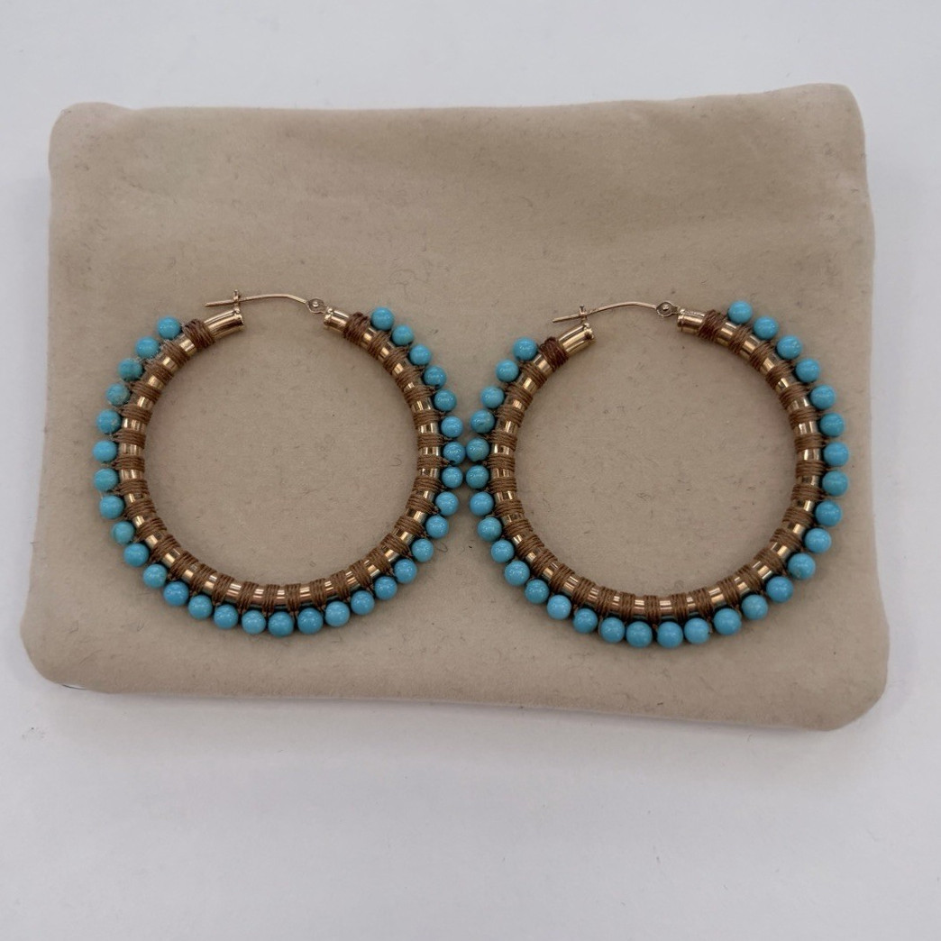 Authentic Simon Alcantara designer earrings in solid 14K gold and turquoise.