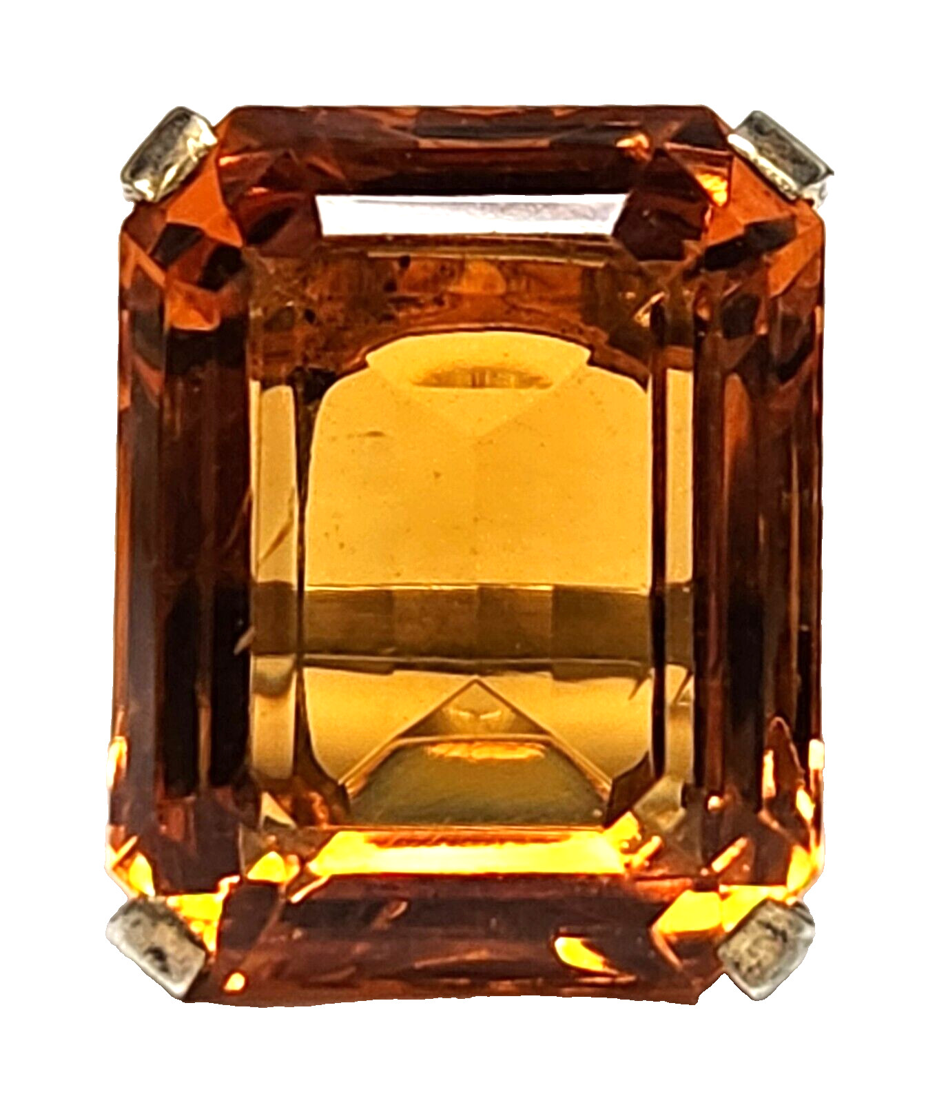 1960’s Emarald Cut 20+ Carat Faux Orange Citrine Glass Sterling Silver Ring 6
