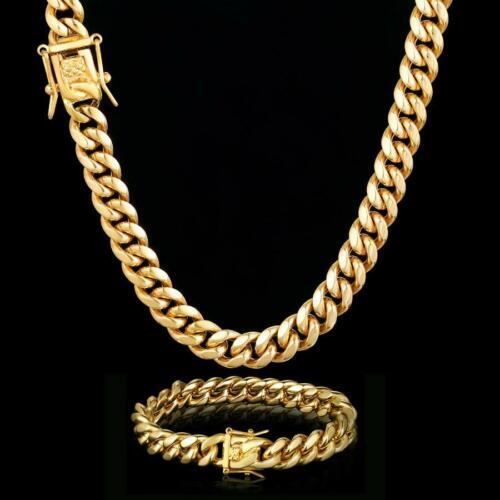 Heavy Stainless Steel Men’s Miami Cuban Link Chain or Bracelet 18k Gold Plated