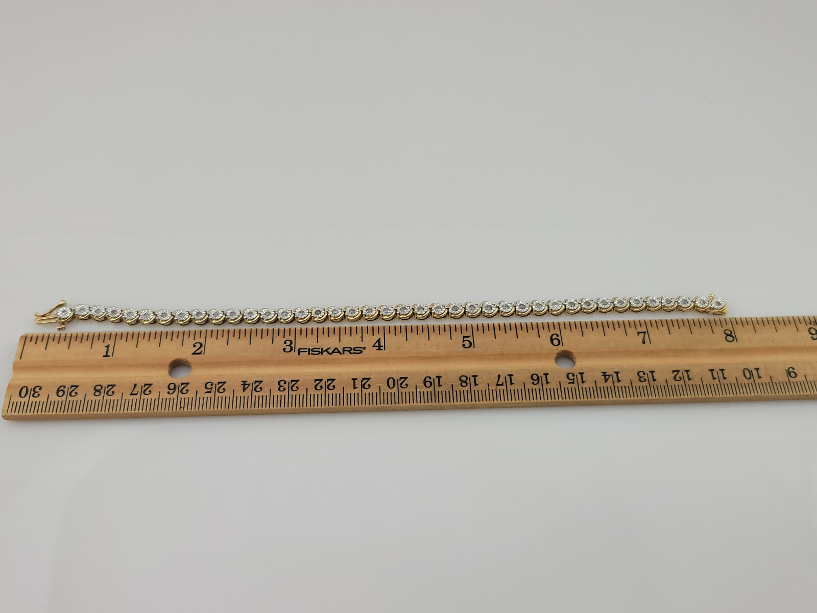 Signed “925 SK9″ 22K Gold Plated, Diamond Tennis Bracelet 7” 5mm, 9.6 grams