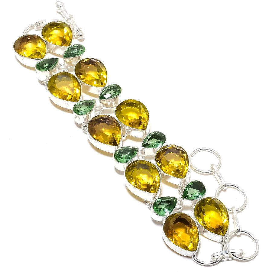Lemon Quartz, Peridot Gemstone Handmade Bracelet 7-8″