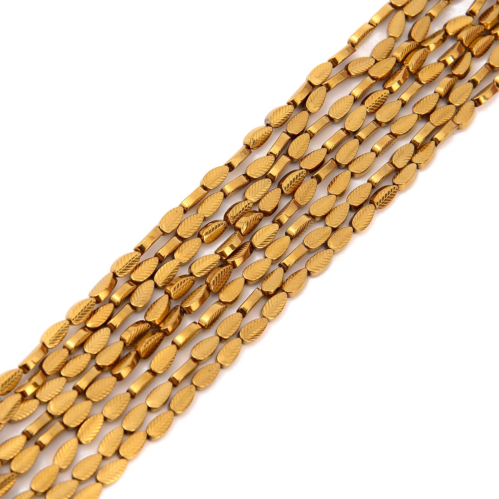 Gold/ Silver Plated Hematite Carved Leaf Shape Beads Size 4x8mm 16″ Strand