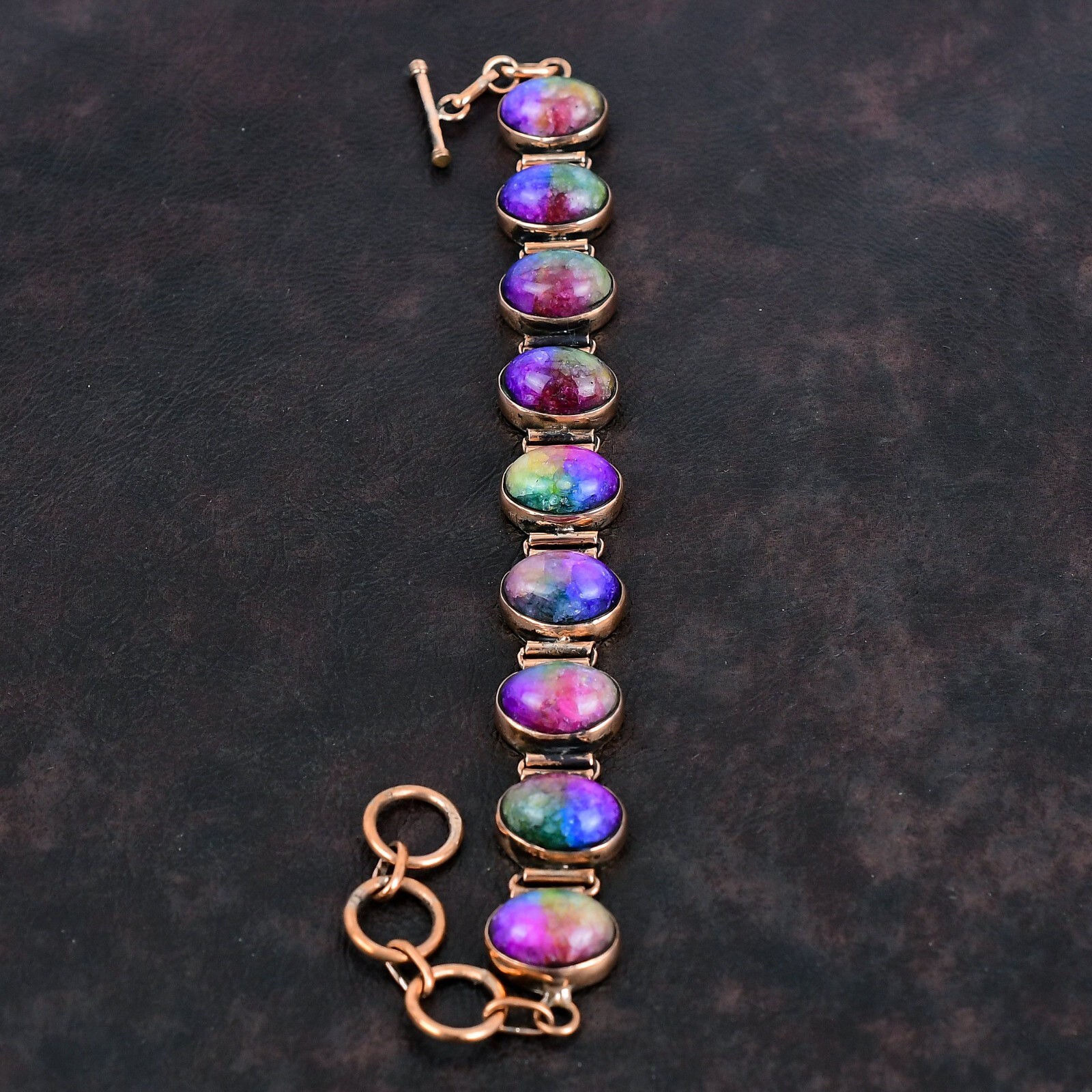Gift For Her Rainbow Solar Quartz Druzy Adjustable Bracelet Copper Jewelry 6.0″