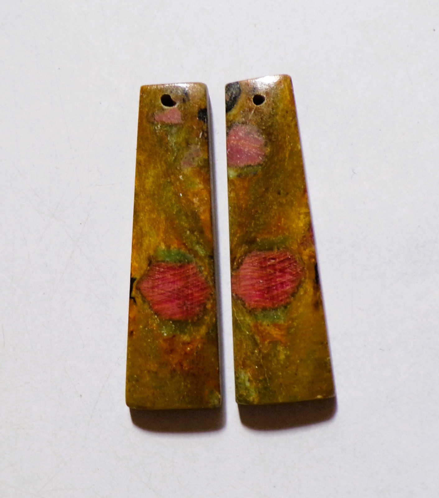 61.50 Cts Natural Ruby Fuchsite Drilled Cabochon Match Pair Gemstone 44X13MM 51