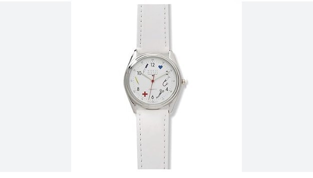 Nurse Mates symbols women’s nurse watch water-resistant leather strap – White