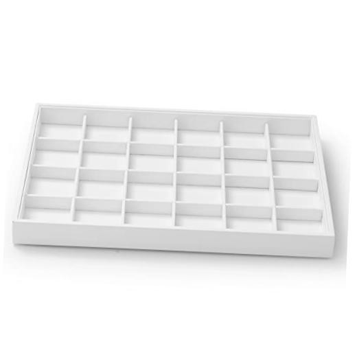 White Jewelry Display Organizer Tray Stackable Premium PU Leather 24 Grid