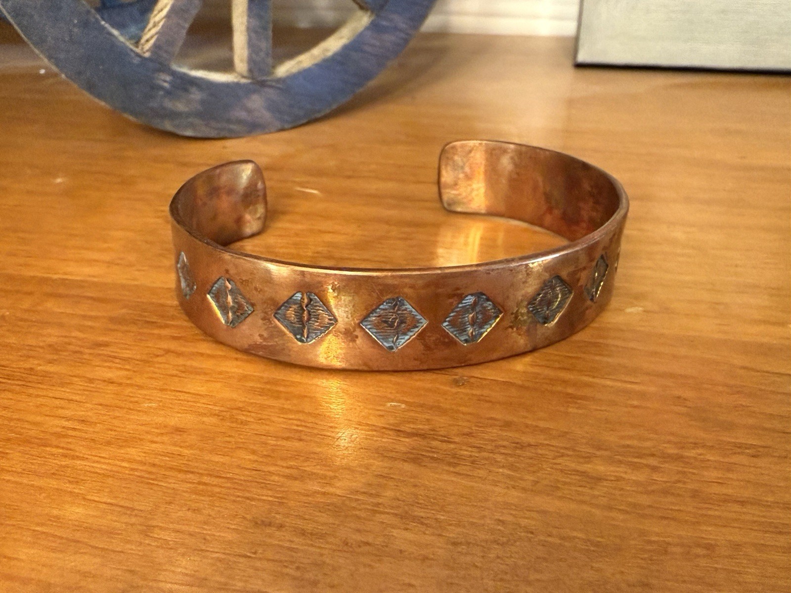 Handmade Copper Bracelet XL 7.2in Cuff + 1.5in Gap Native American Indian (EP)