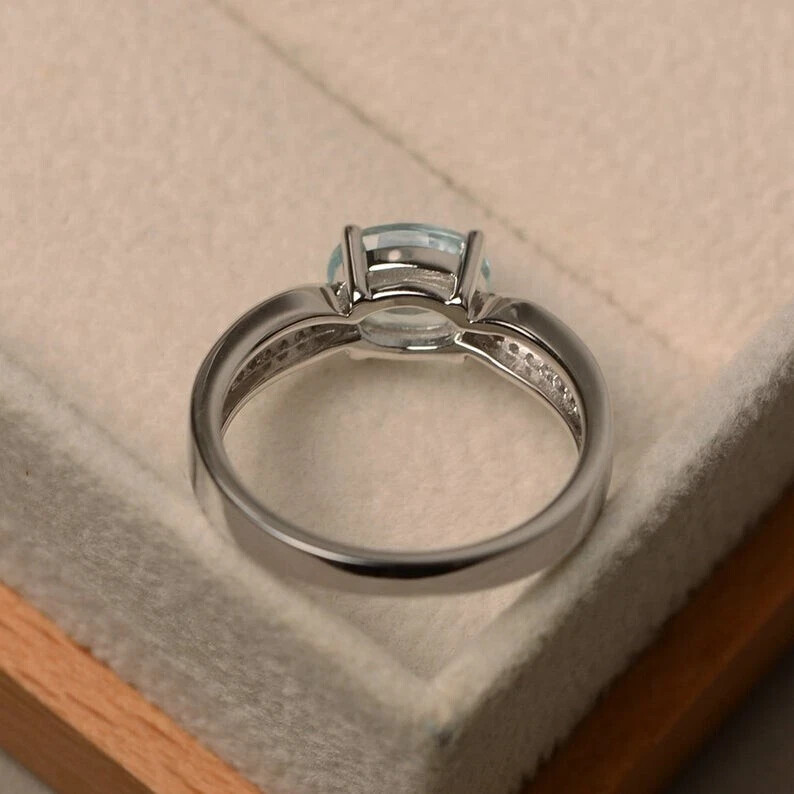 1.37 Ct Oval Cut Natural Aquamarine Diamond Anniversary Ring 14K White Gold
