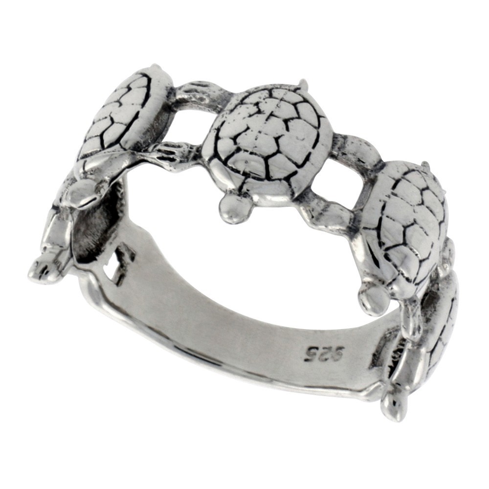 925 Sterling Silver Turtle Link Ring for Women 3/8 Inch (10mm) Wide